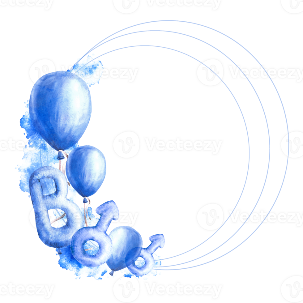 eso s un chico acuarela marco aire globos letra b, Marte firmar con azul salpicaduras manchas ilustración png