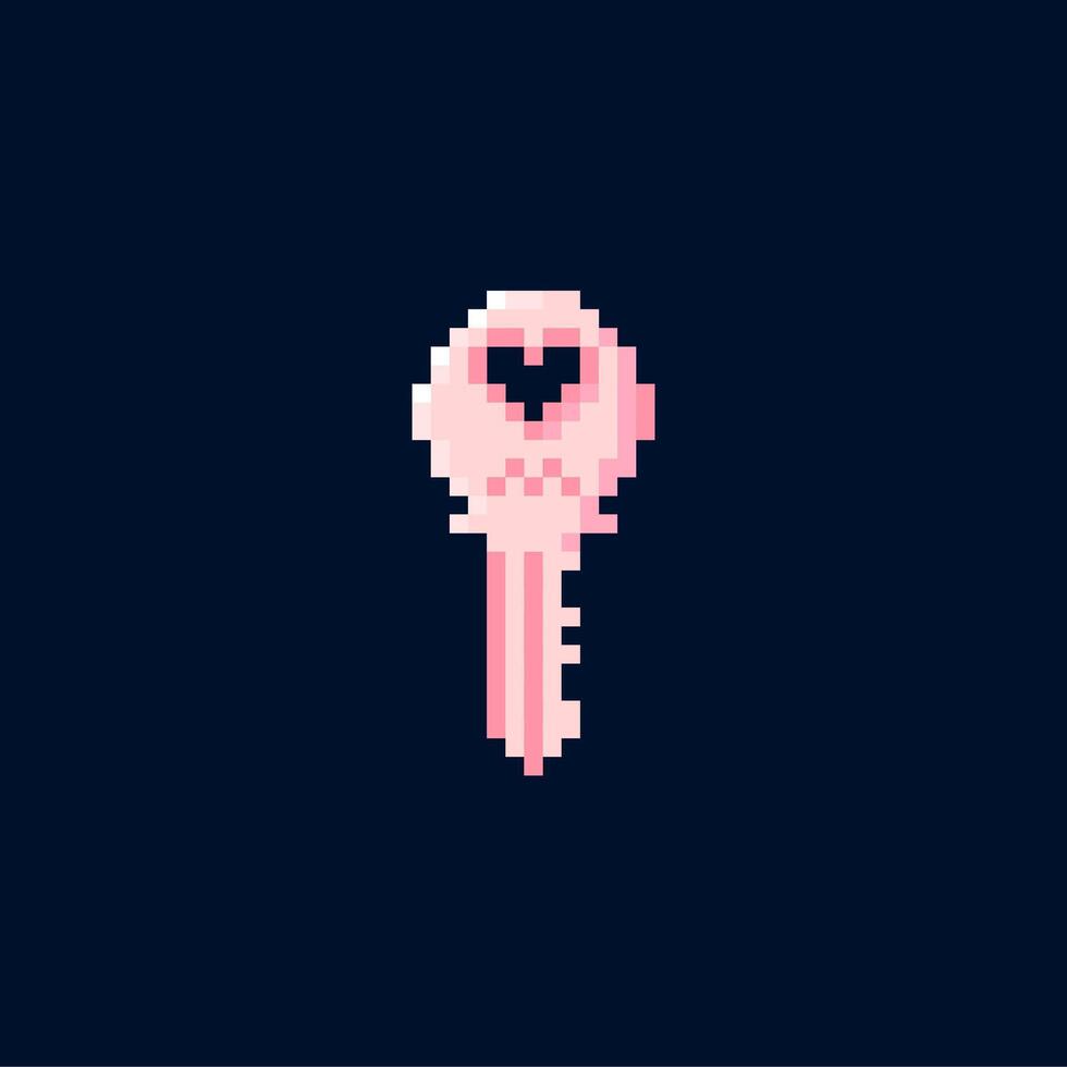 Illustration vector graphic of pink heart key in pixel art style