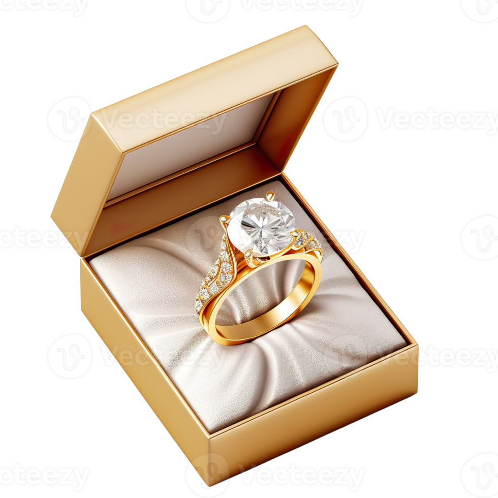 ai gegenereerd gouden ring met edelsteen in elegant doos - luxe sieraden clip art png