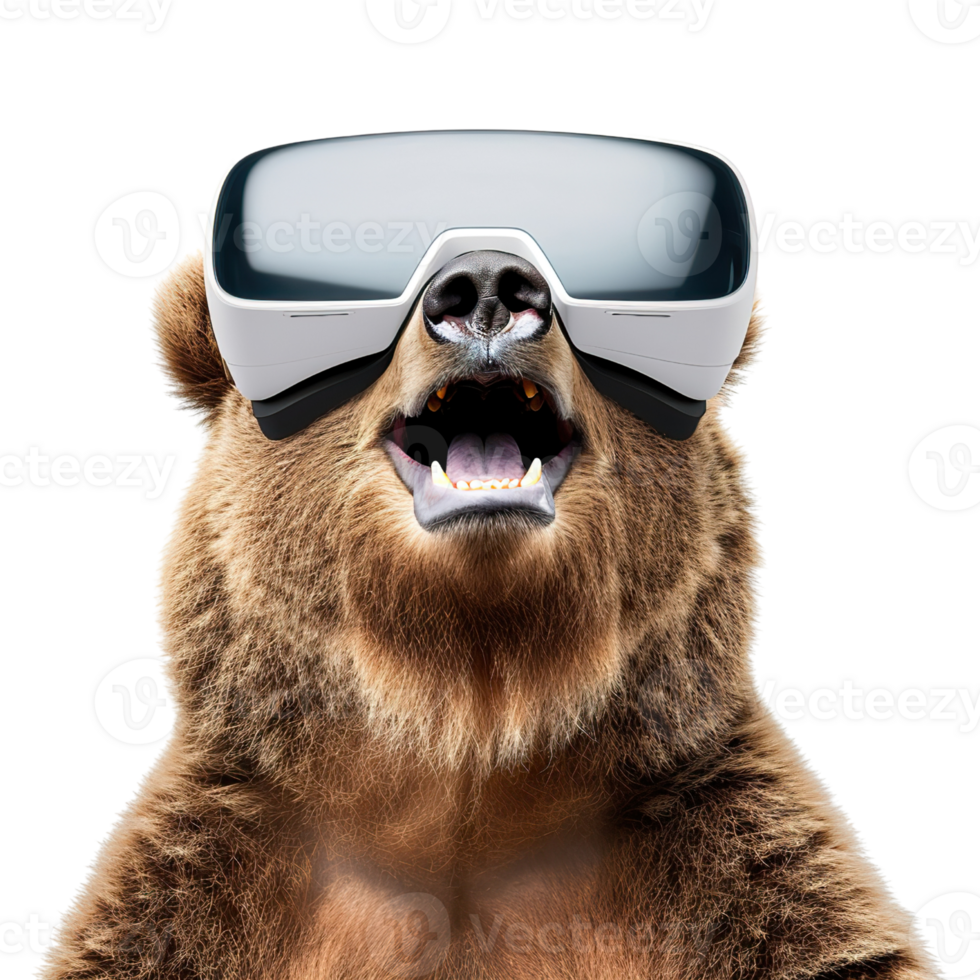 AI generated Smiling Bear in Virtual Reality Glasses, Cute Animal Portrait Banner Template png