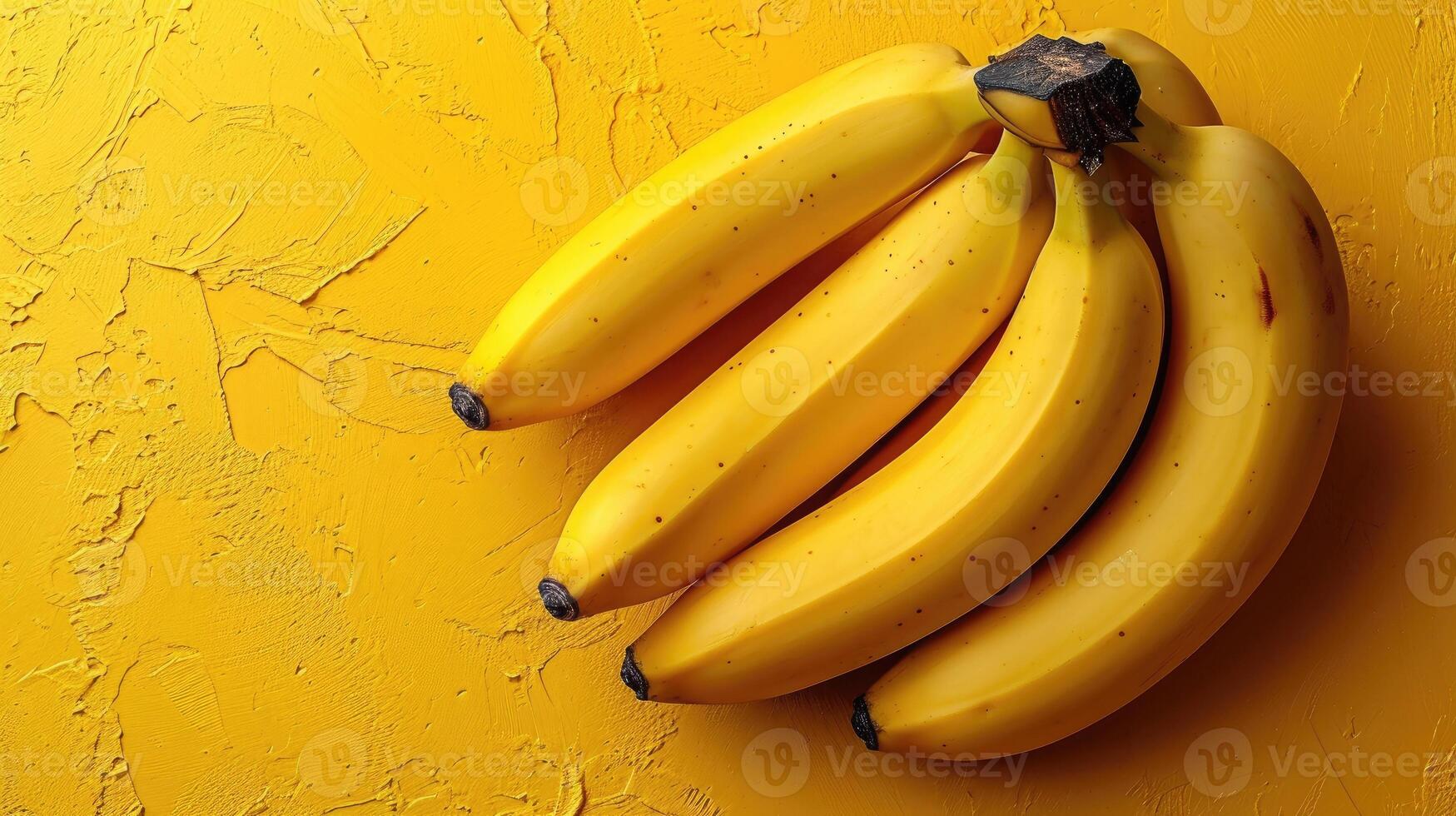 AI generated Top view of fresh yellow bananas isolated on yellow background photo