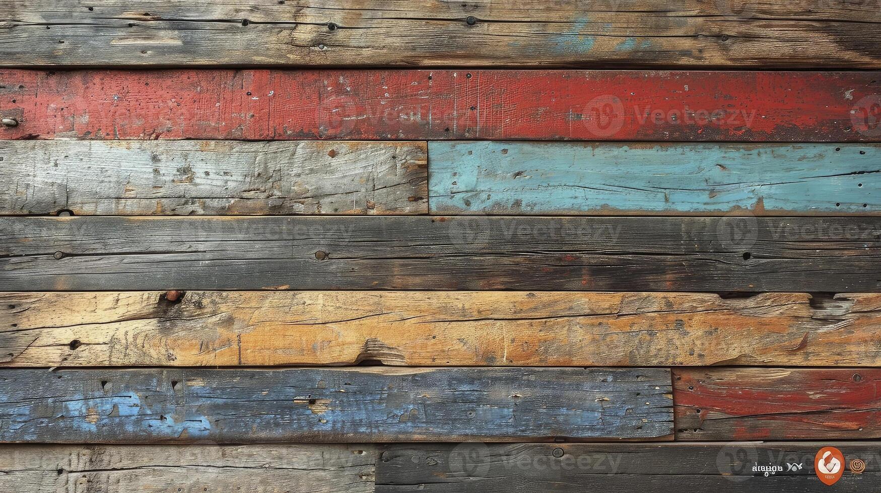 AI generated Timeworn wood planks, each bearing the unique charm of cracks and alluring wood fibers. Old wood background. photo
