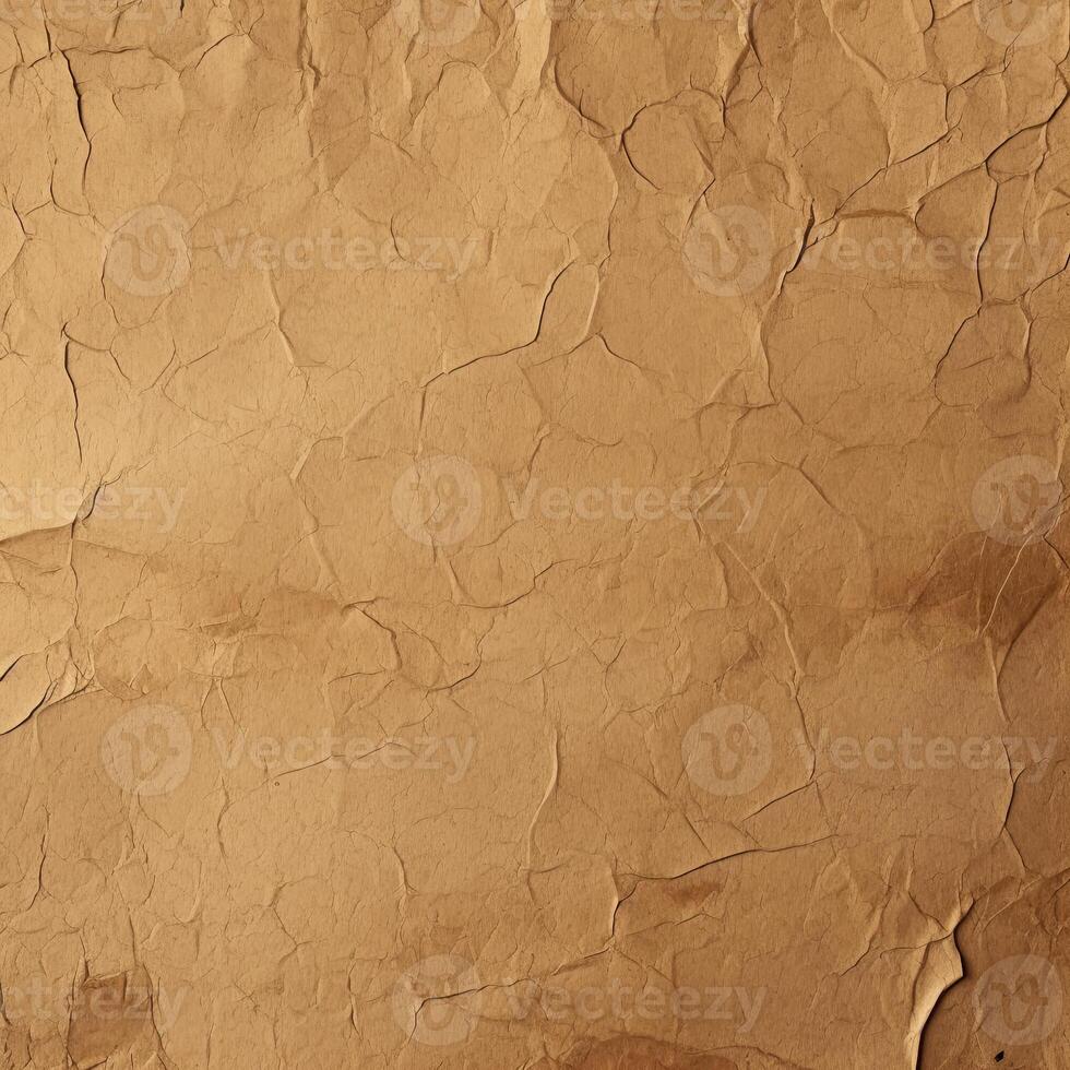 AI generated brown recycled old craft paper texture background. Abstract brown material old vintage page crumpled. photo