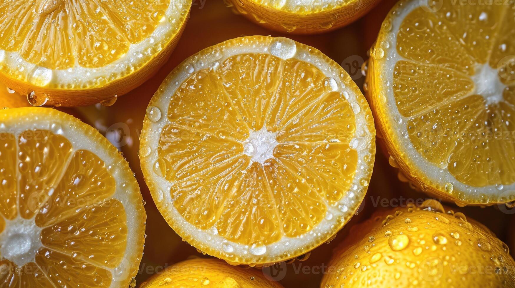 AI generated Pile of lemon slices with fresh water drops. photo