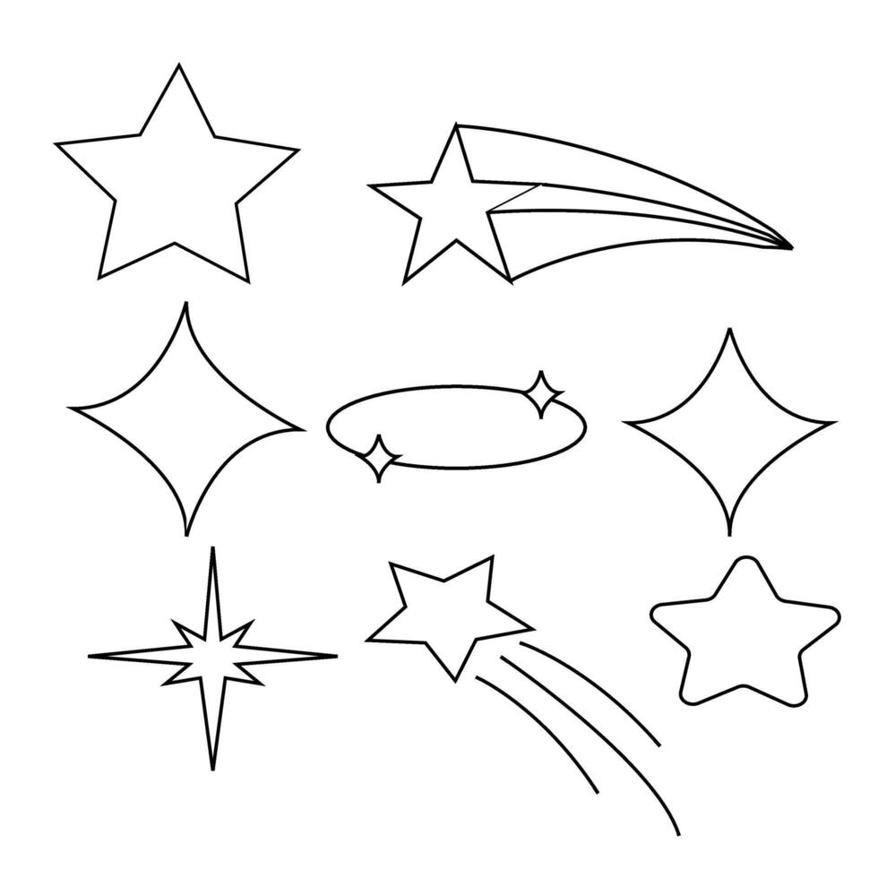 Retro futuristic sparkle icons collection. Set of star shapes. Abstract cool shine effect sign vector design. Templates for design, posters, projects, banners, logo, and business cards