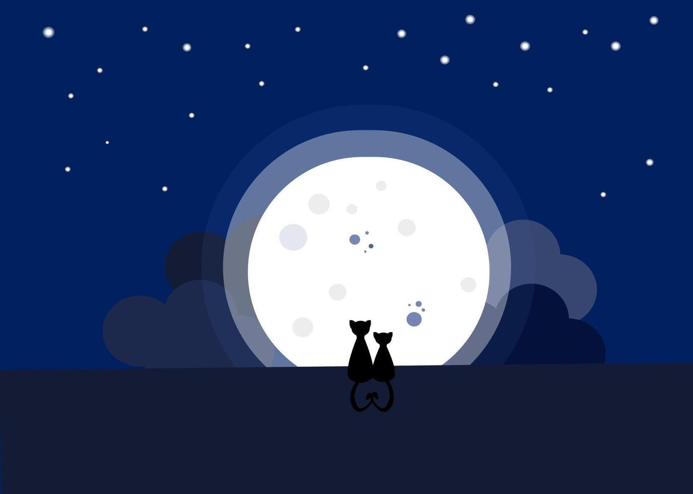 a couple of cats sitting in front of the moon vector