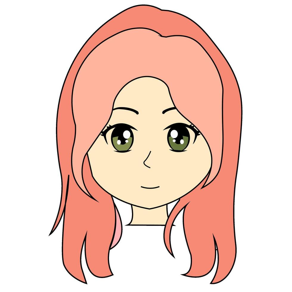 niña con rosado cabello, durazno, dibujo de un niña vector