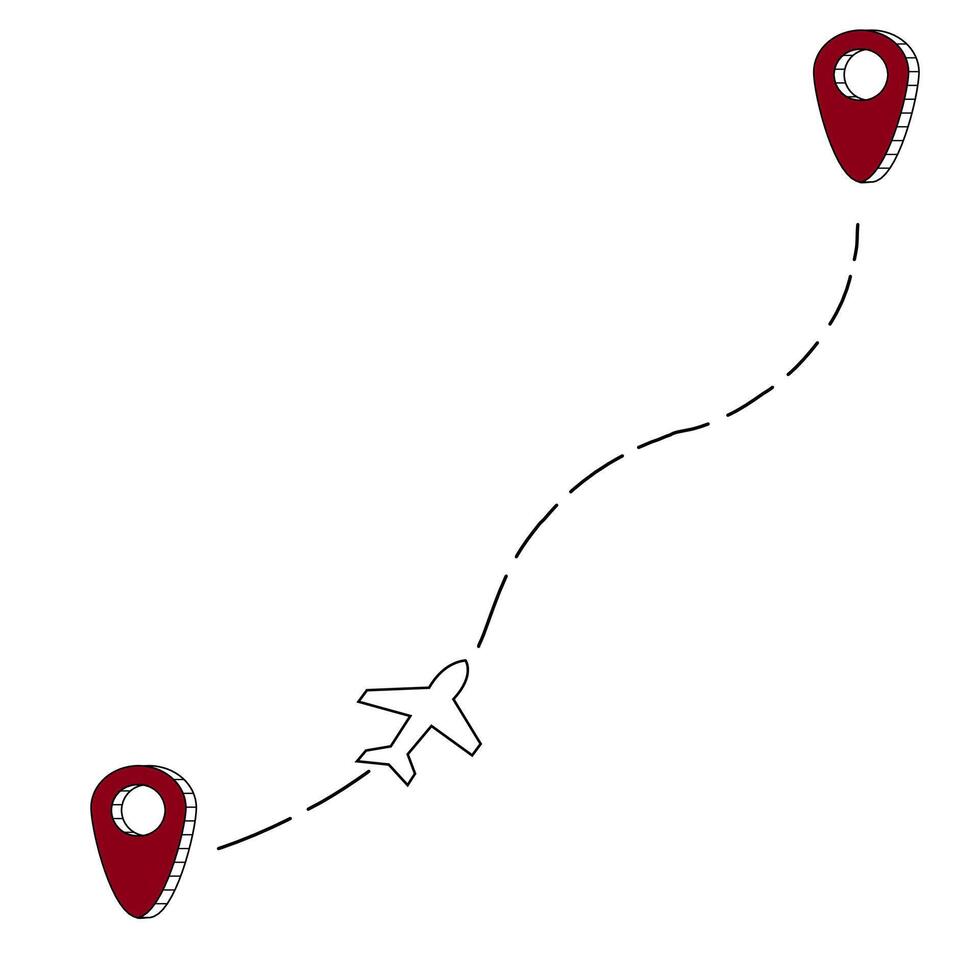 Airplane line path vector icon of air plane flight route with start point and dash line trace