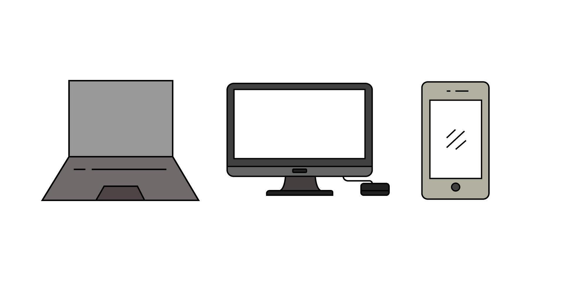 realista conjunto de monitor, computadora portátil, tableta, teléfono inteligente - valores vector ilustración