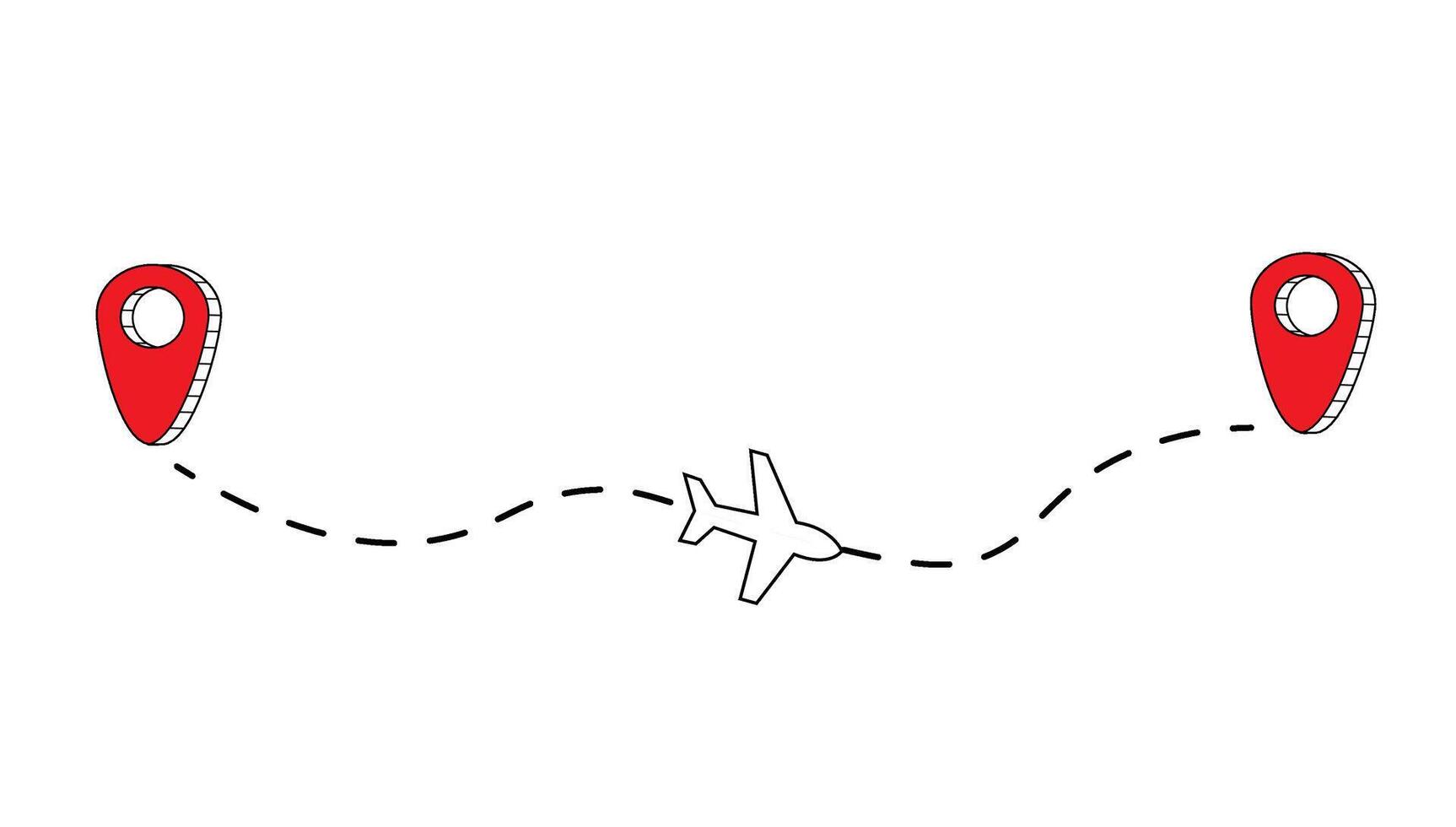 Airplane line path vector icon of air plane flight route with start point and dash line trace