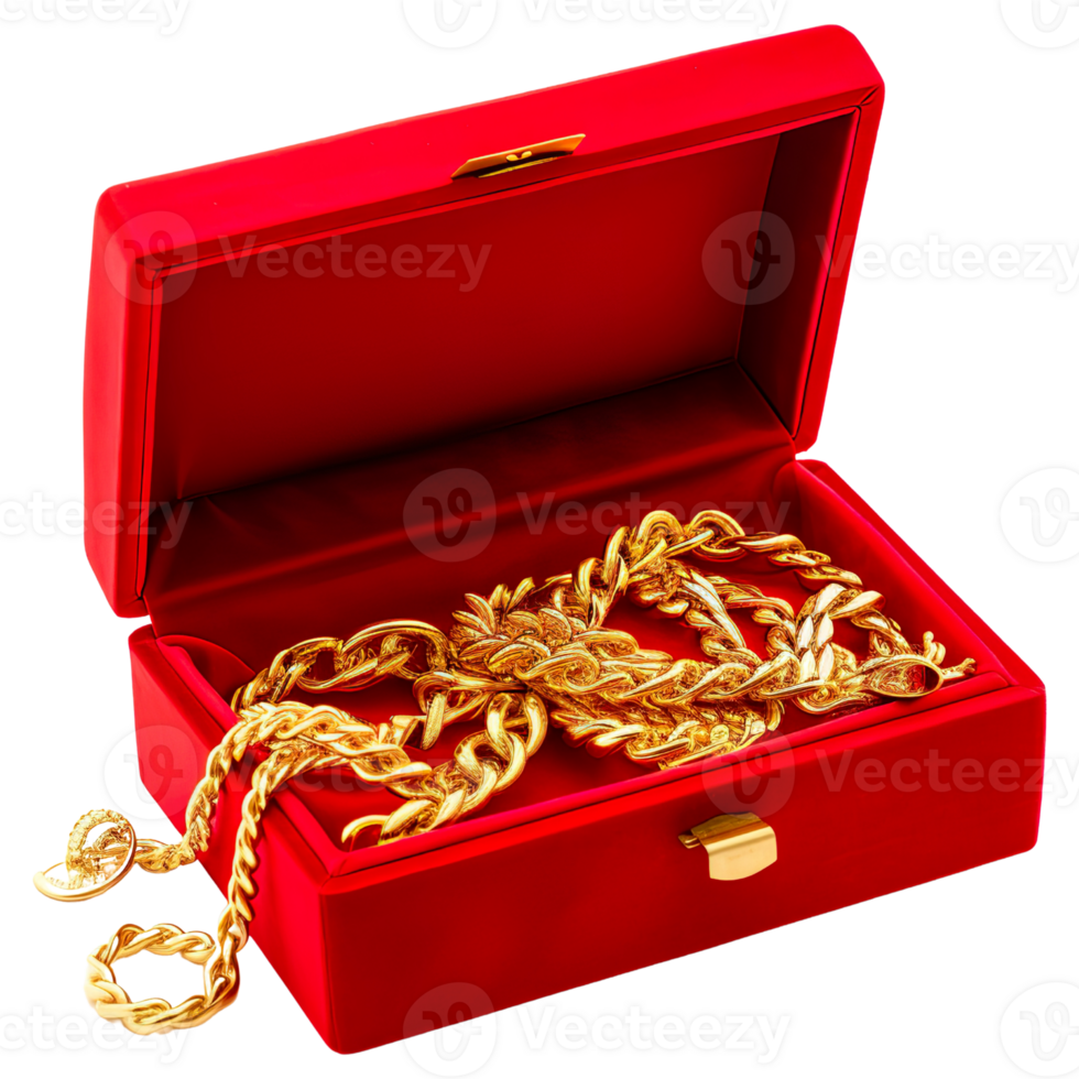 AI generated Regal Presentation, Royal Gold Necklace in Red Box, Fine Accessory png