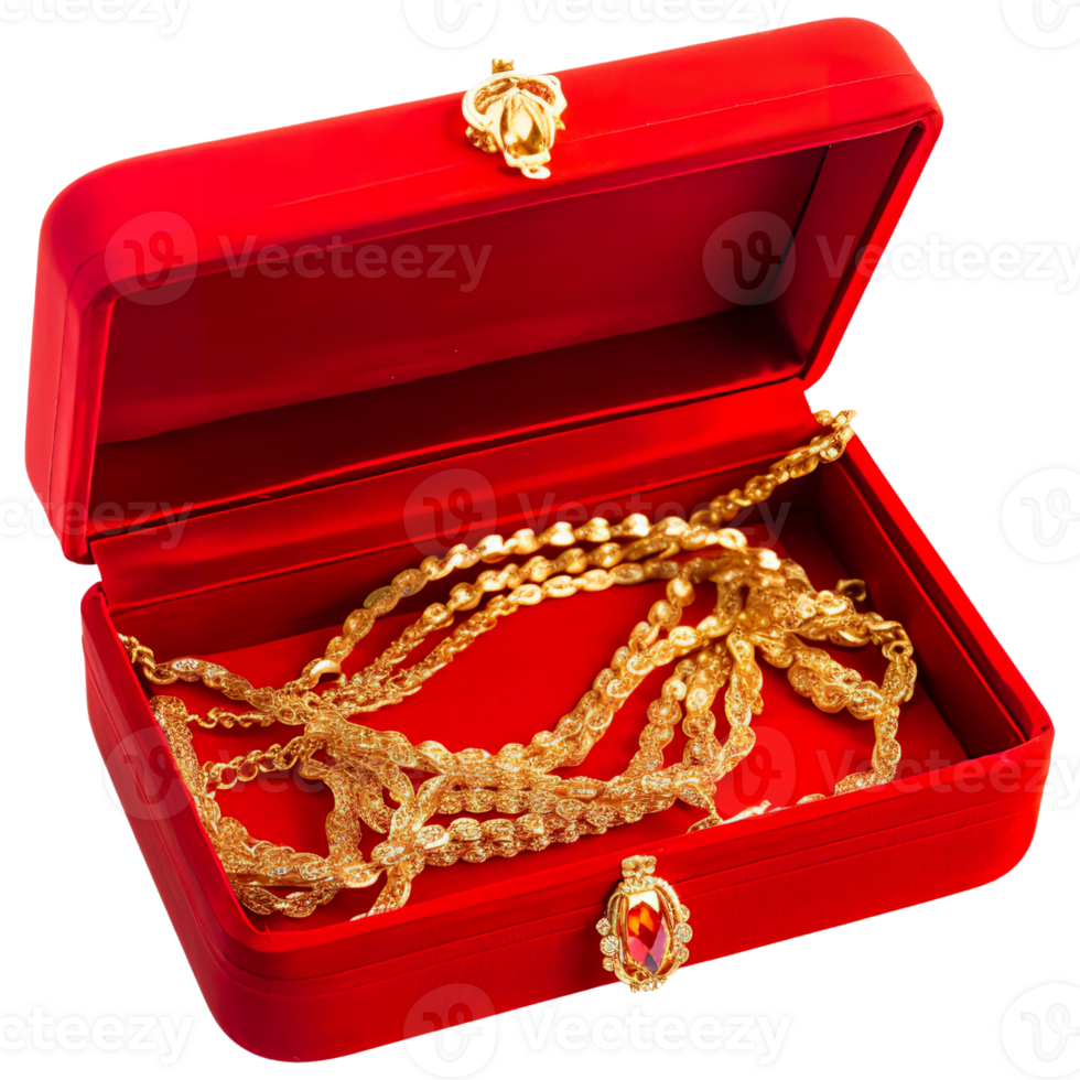 AI generated Royal Elegance, Heavy Gold Necklace in Red Box, Luxury Jewelry png