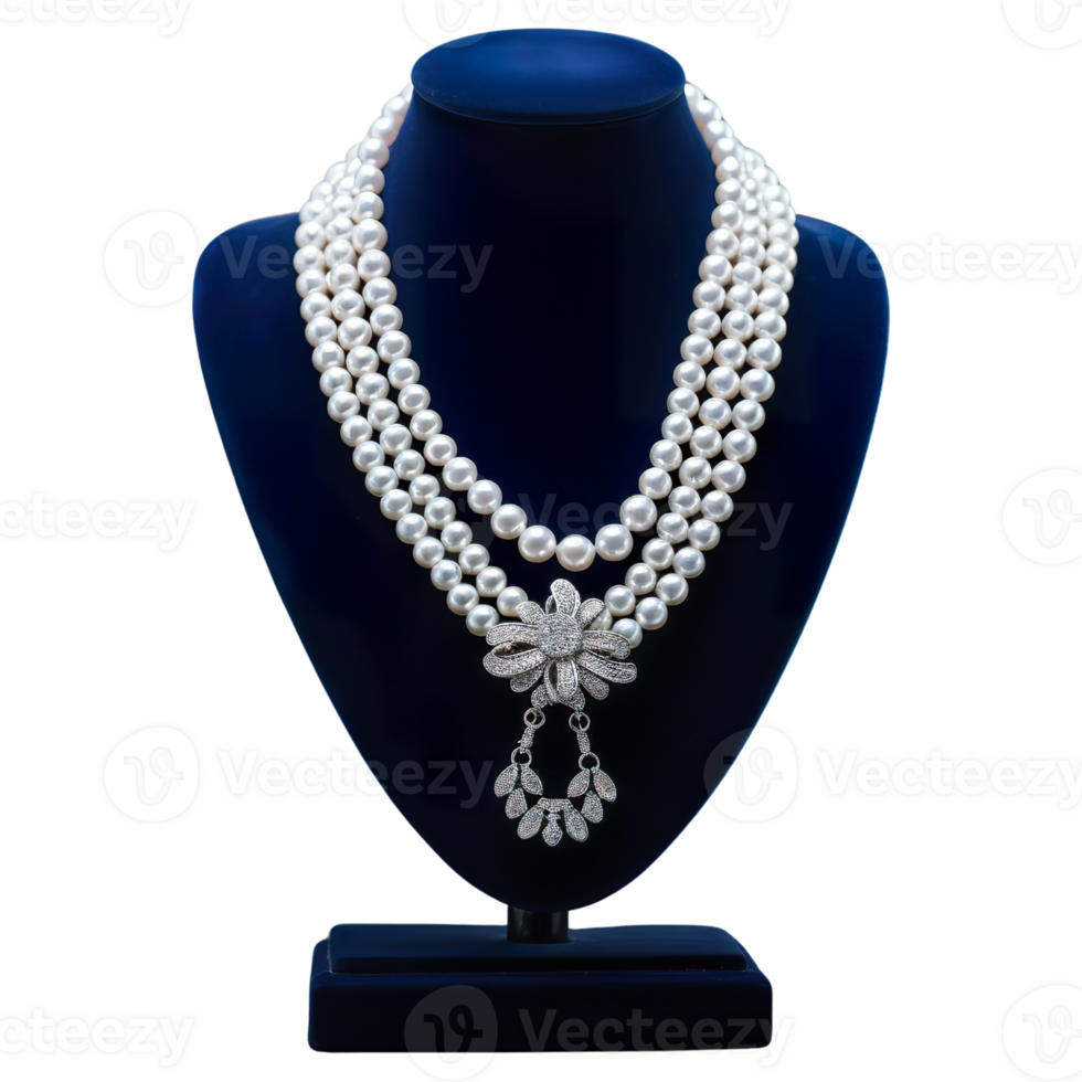 AI generated Elegant White Pearl Necklace on Display Stand , Luxury Jewelry png