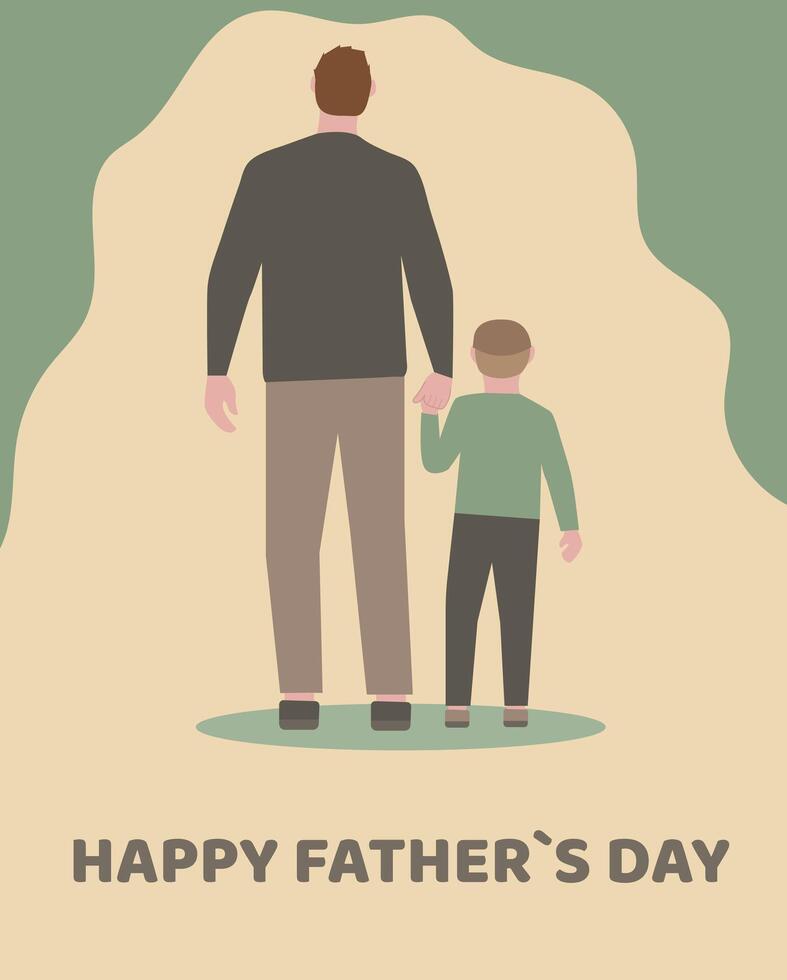 happy father's day poster. Father with son and father with daughter in vintage style. vector