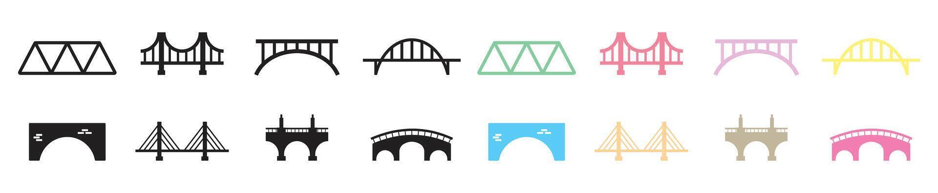 puente construcción icono, arco hormigón acero estructura puente marco trabajos vector