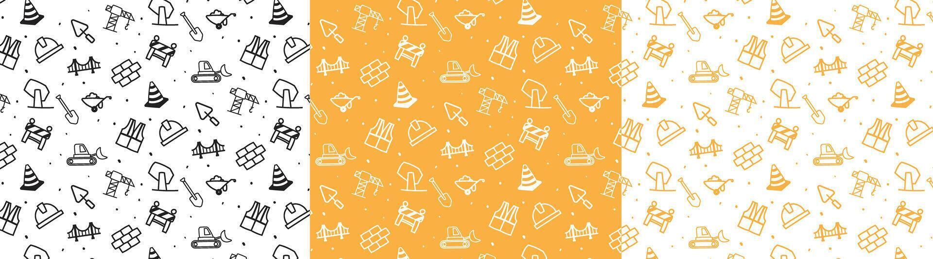 construction doodle icon seamless pattern hand drawing no background color vector