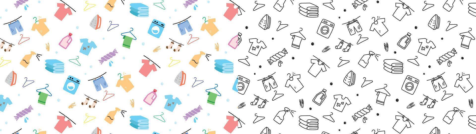 laundry doodle icon seamless patttern background vector