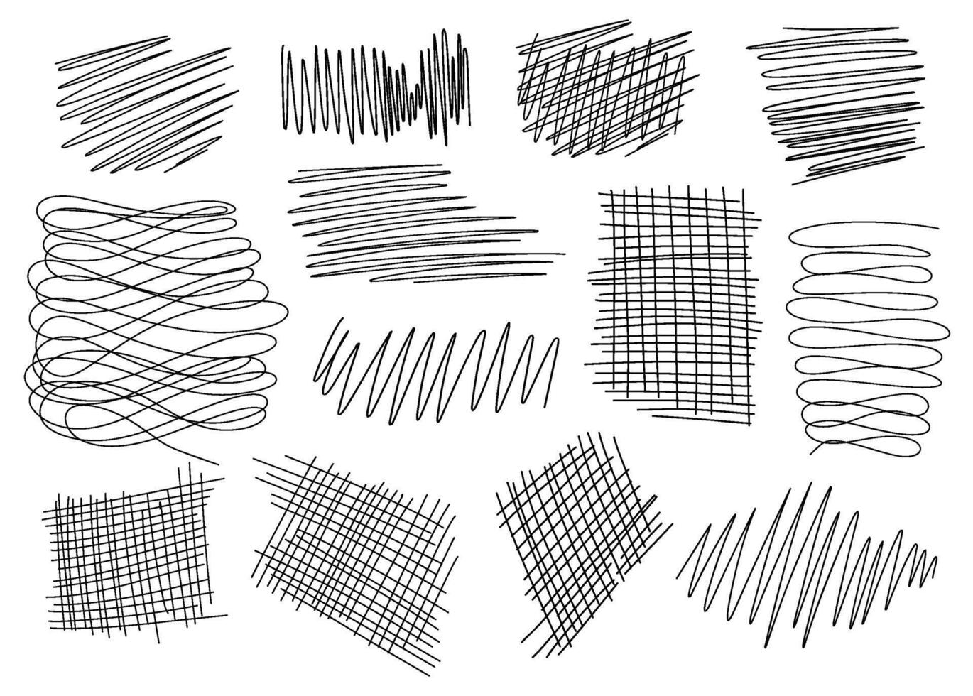 Hand drawn scribbles set. Black pencil curly lines, drawing squiggles, curvature strokes. Scrawl textured elements isolated on white background. vector illustration.