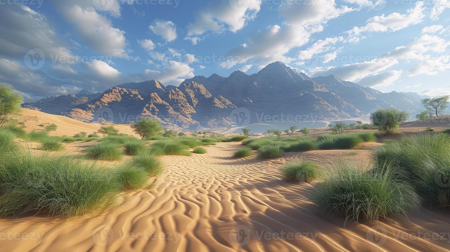 AI generated Serene desert views. mountains and desert background. photo