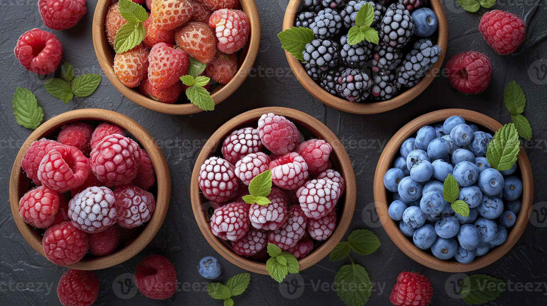 ai generado congelado baya popurrí fresas, arándanos, congelado bayas antecedentes. foto