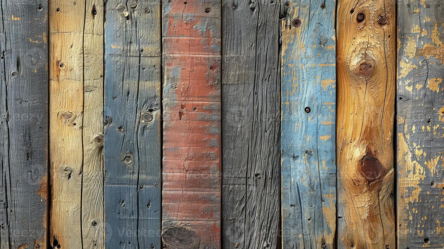 AI generated Timeworn wood planks, each bearing the unique charm of cracks and alluring wood fibers. Old wood background. photo