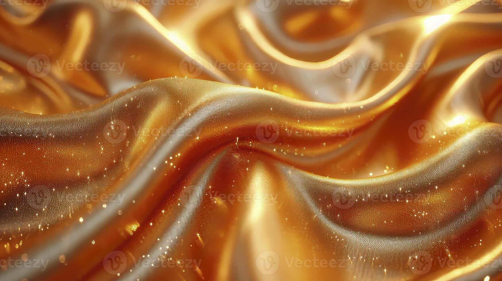AI generated Golden silk fabric background. The luxurious fabric textured is very realistic and detailed. photo