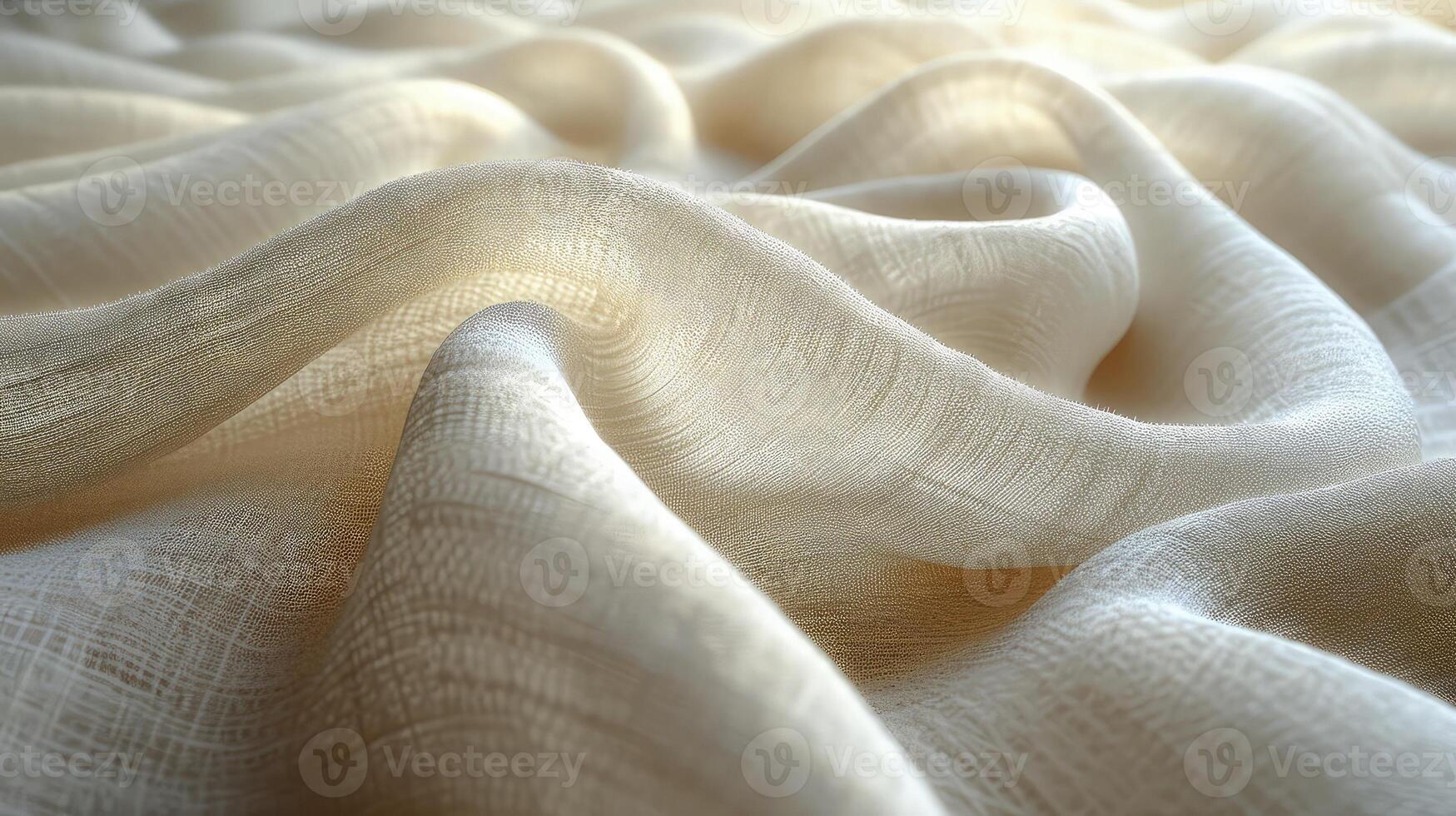 AI generated Wavy warm toned soft white silk fabric background. The luxurious fabric texture is very realistic and detailed. photo