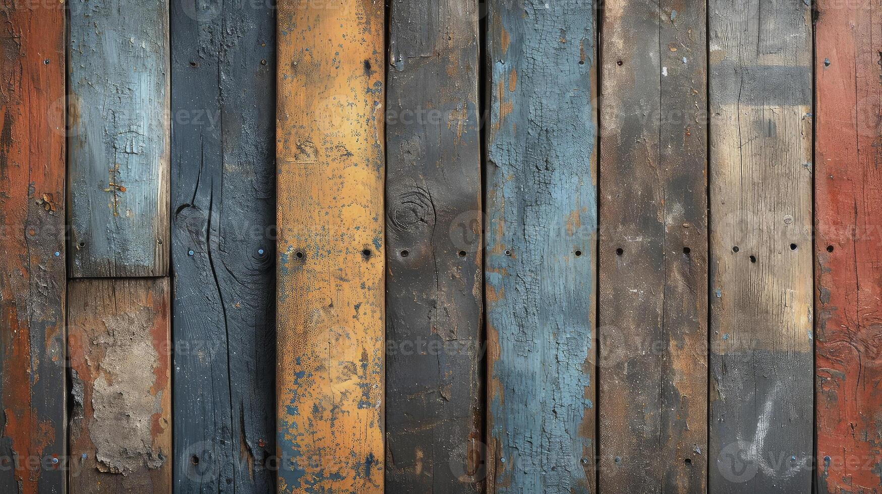 AI generated Timeworn wood planks, each bearing the unique charm of cracks and alluring wood fibers. Old wood background. photo