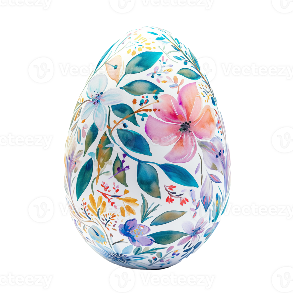 AI generated Close up decorative Easter egg, decorated with hand painted watercolor floral ornament. isolated png