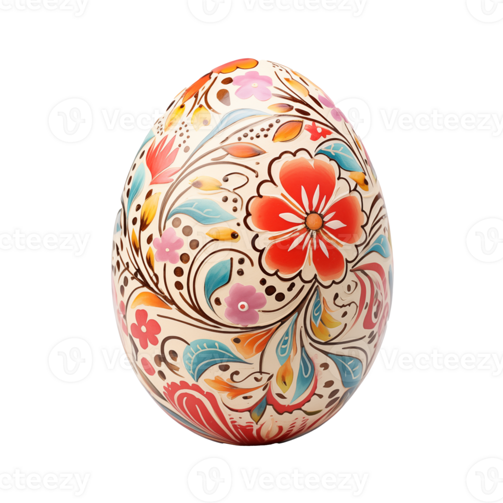 AI generated Close up decorative Easter egg, decorated with hand painted floral ornament. isolated png