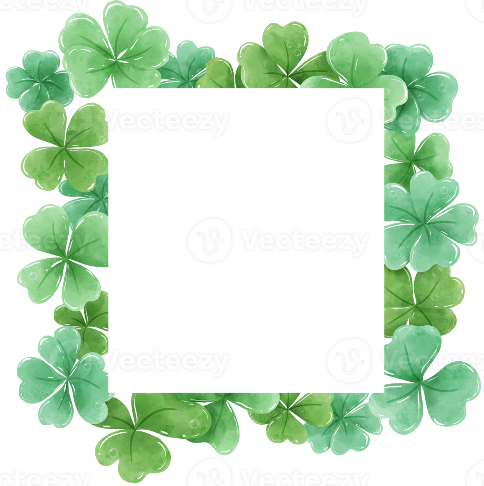Handdrawn watercolor illustration clipart of Clover Frames Wreaths with Flowers St'Patricks Day birthday Floral arrangements greeting cards wedding invitation Party Irish png