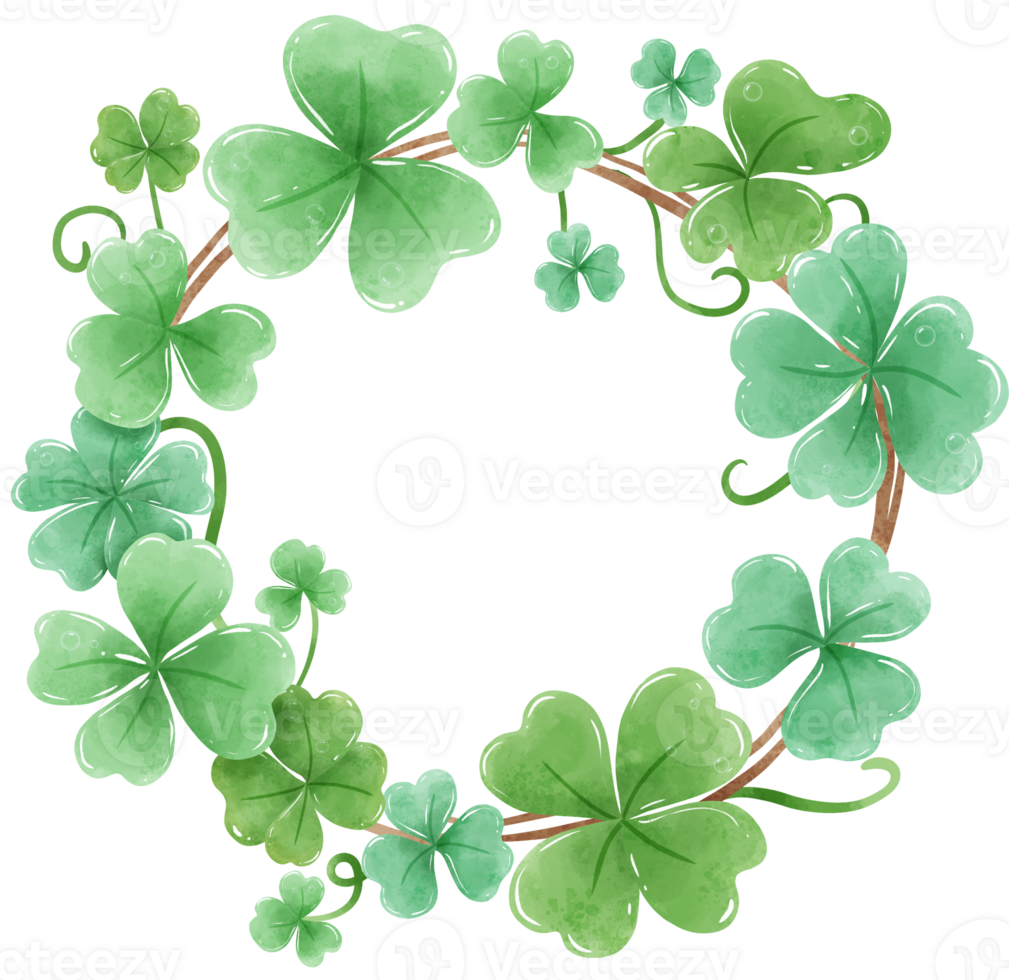 Handdrawn watercolor illustration clipart of Clover Frames Wreaths with Flowers St'Patricks Day birthday Floral arrangements greeting cards wedding invitation Party Irish png