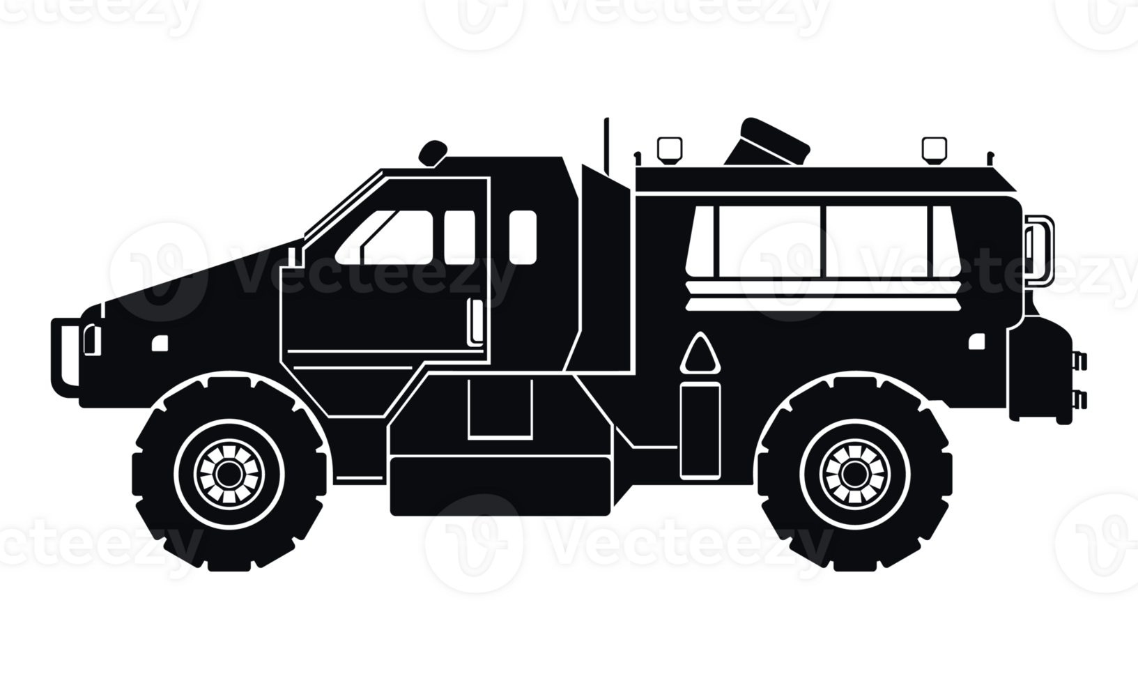 Armored military vehicle silhouette. Black icon. War and army symbols. PNG Illustration.