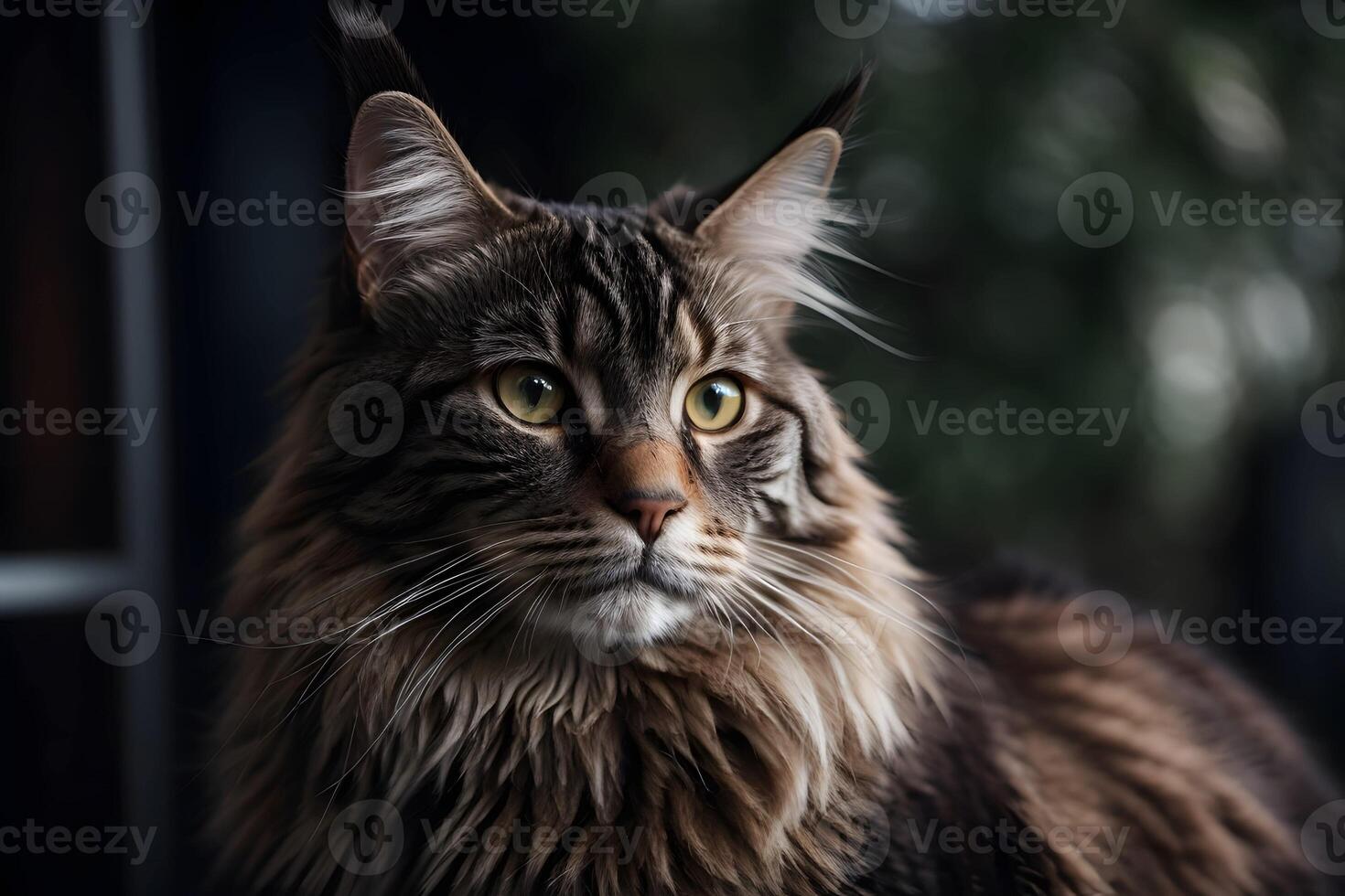 AI generated Maine coon cat outside cinematic shot background wallpaper photo