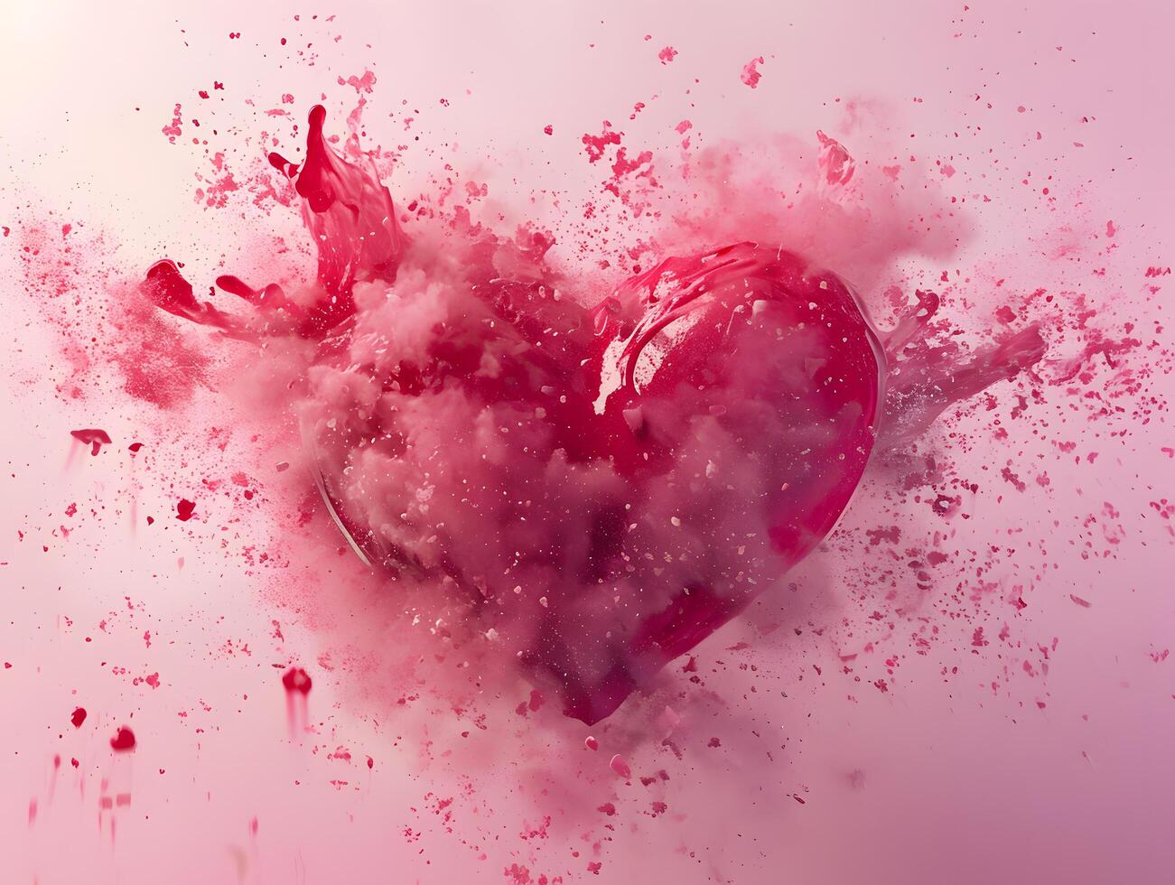 AI generated Romantic Watercolor Love Splash in Pink and Red with Grunge Texture and Ink Drops - Valentine's Day Card Design photo