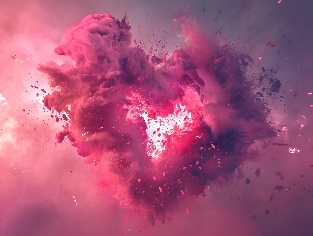 AI generated Romantic Watercolor Love Splash in Pink and Red with Grunge Texture and Ink Drops - Valentine's Day Card Design photo