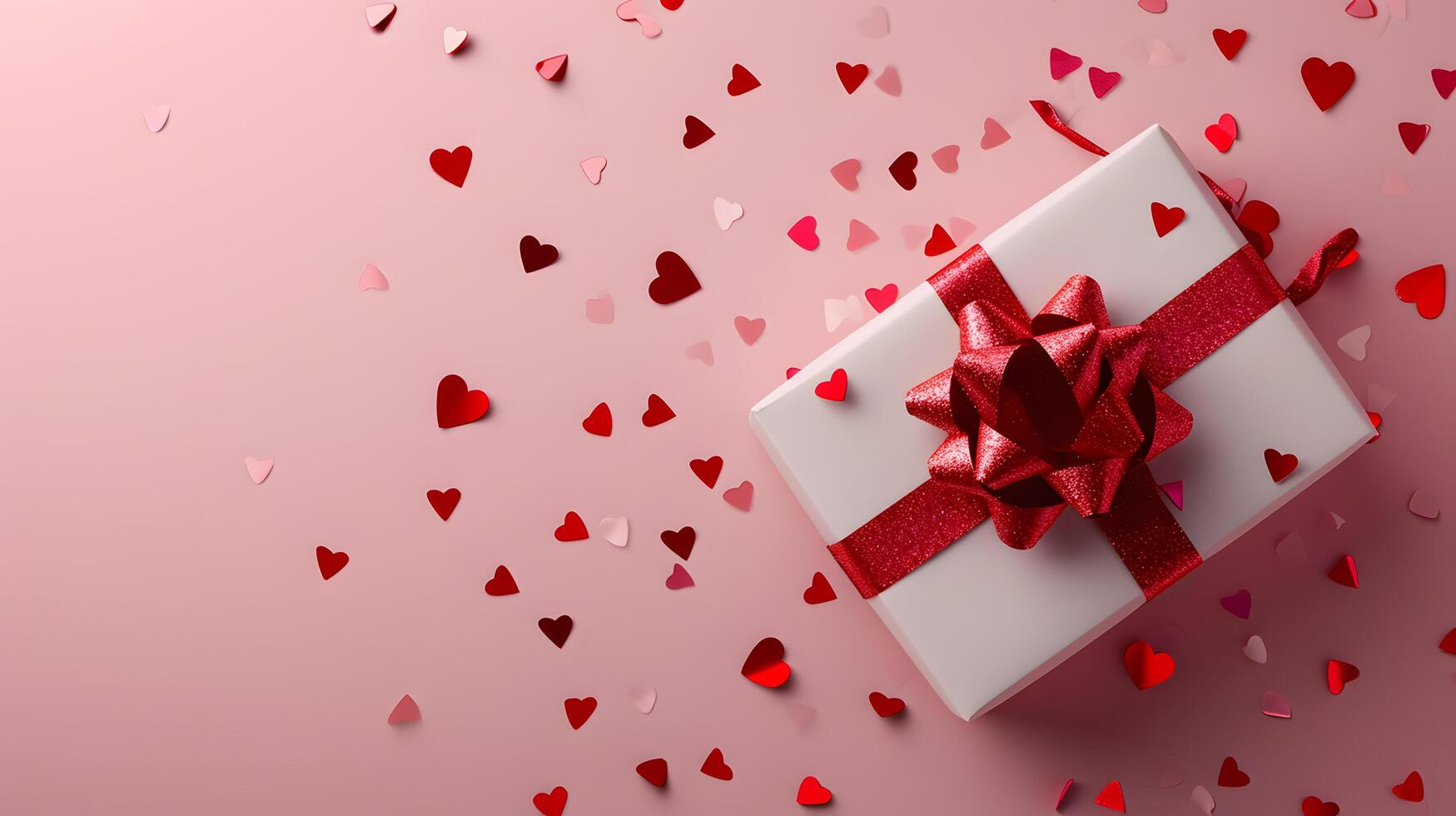 AI generated Surprise Holiday Gift Box with Red Ribbon on a festive background, perfect for Christmas, Valentine's Day, birthdays, anniversaries, and other joyous celebrations photo