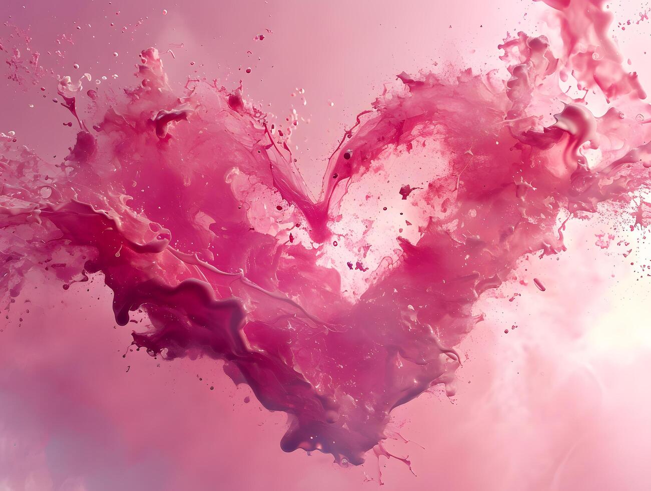 AI generated Romantic Watercolor Love Splash in Pink and Red with Grunge Texture and Ink Drops - Valentine's Day Card Design photo