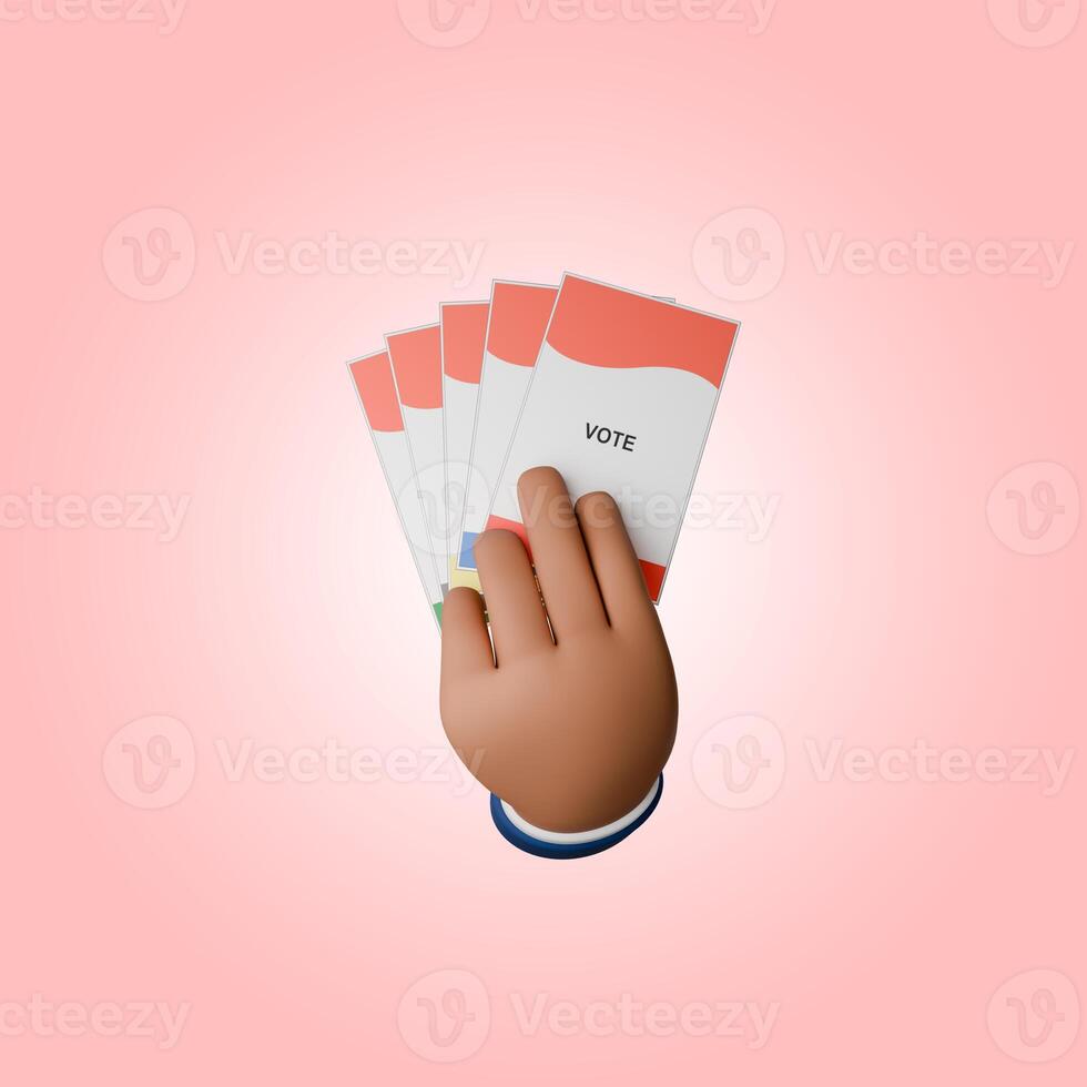 3D render of hand icon holding voting papers for general elections or Pemilu for the president and government of Indonesia photo