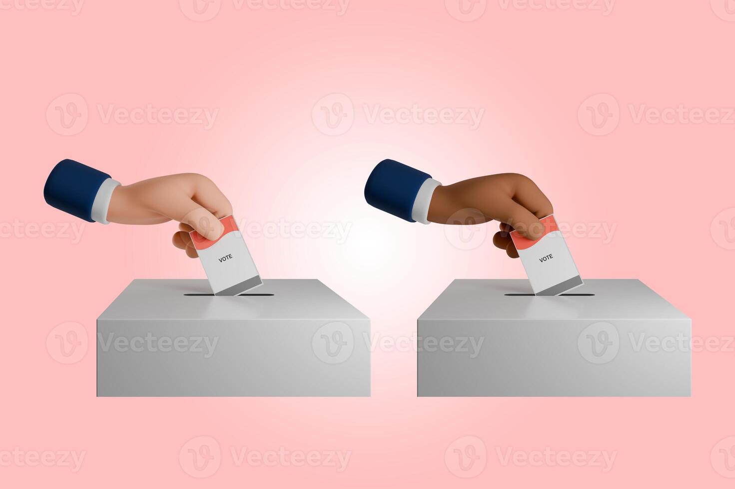 3D render of hand icon holding voting papers for general elections or Pemilu for the president and government of Indonesia. The vote paper goes into the ballot box photo