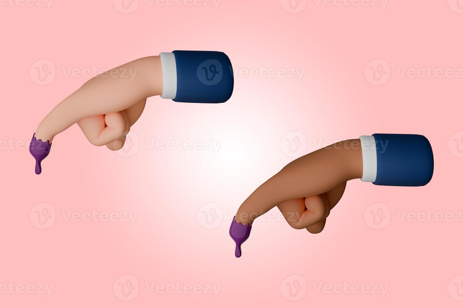 3D render icon of hand gesture little finger after voting on Indonesia general election. The finger dipped in purple ink photo