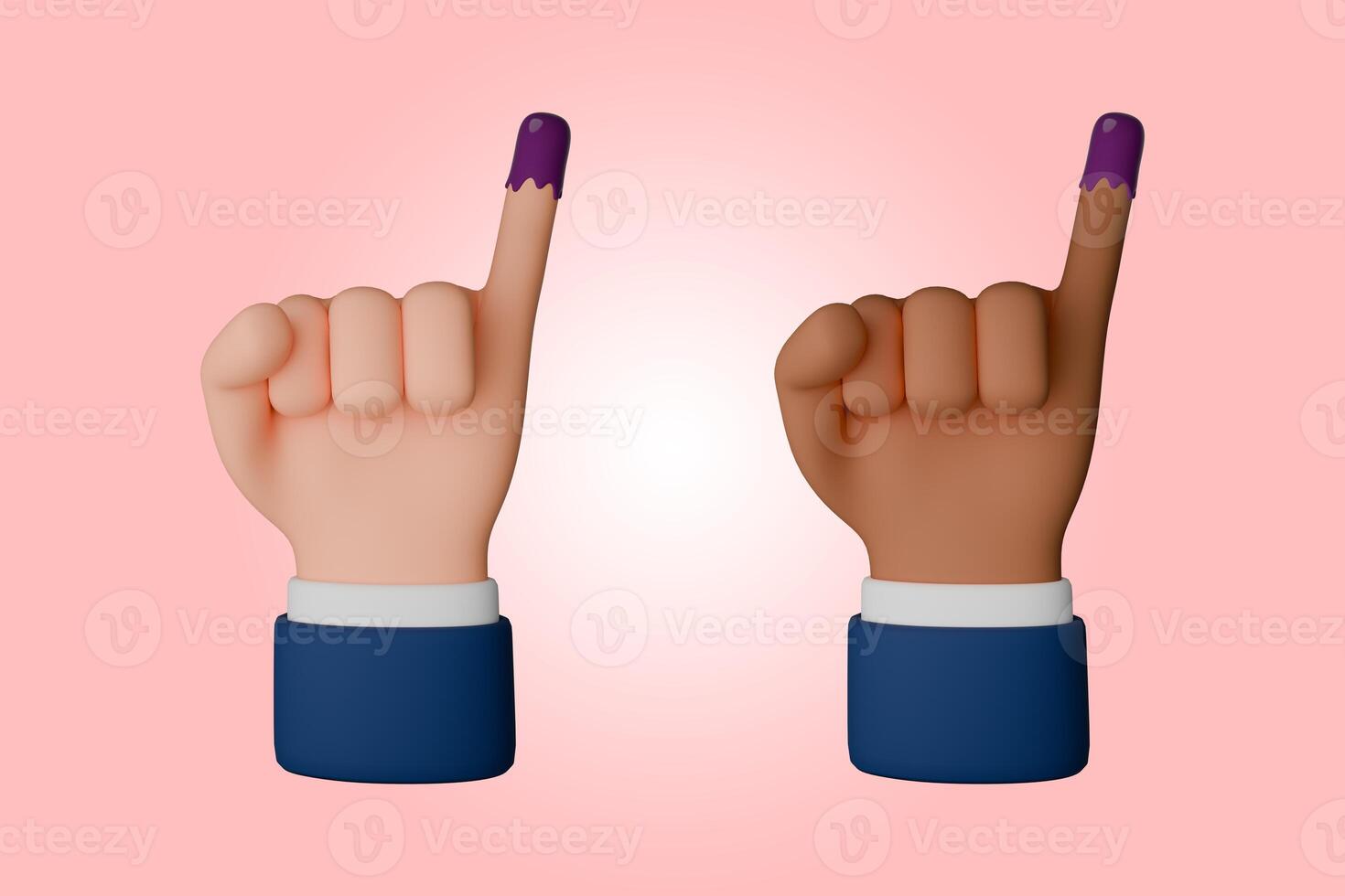 3d hacer icono de mano gesto pequeño dedo después votación en Indonesia general elección. el dedo sumergido en púrpura tinta foto