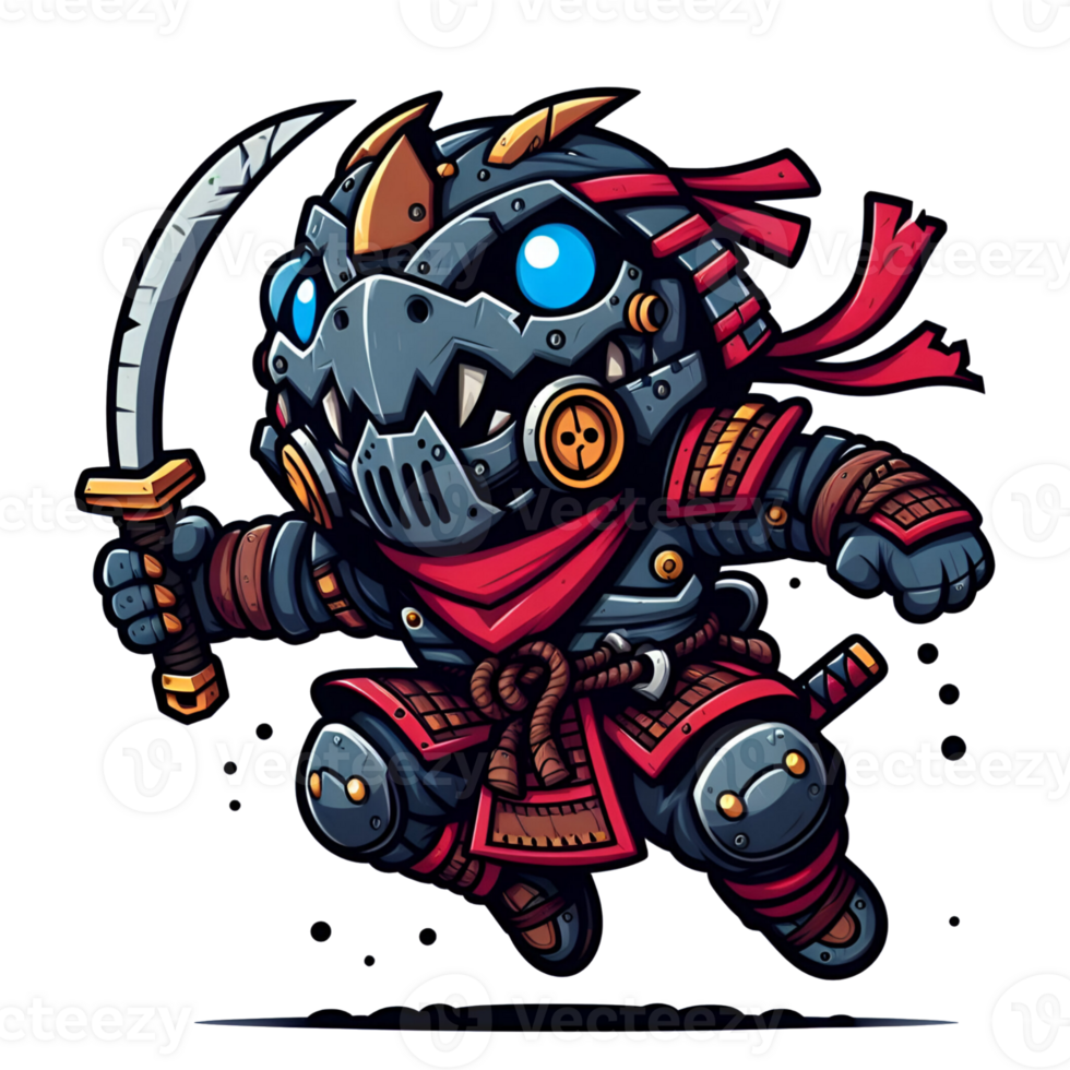 AI generated samurai cartoon character with sword and armor png