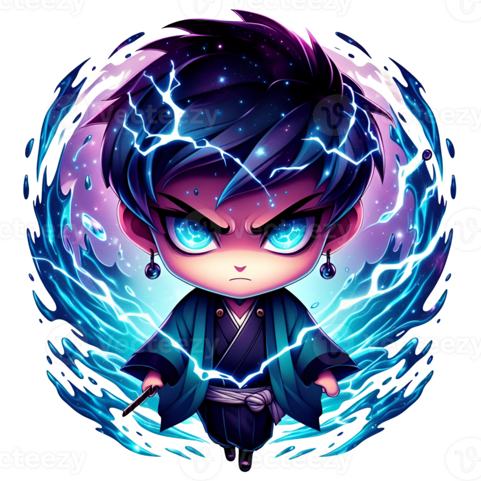 AI generated an anime character with blue eyes and lightning png