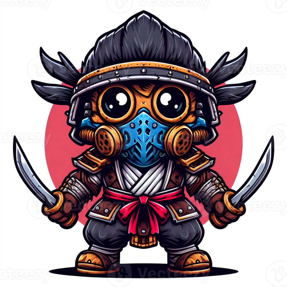 AI generated cartoon samurai character with mask and sword png