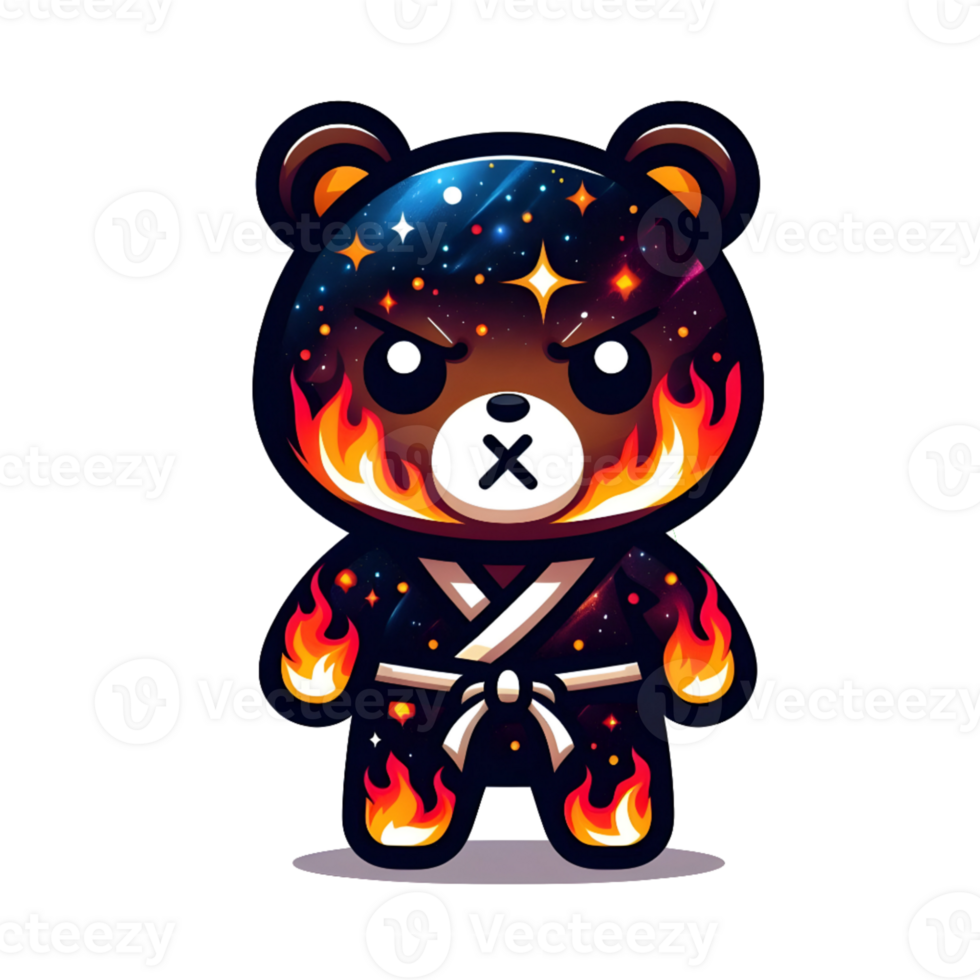 ai generado un dibujos animados oso con fuego en su cara png