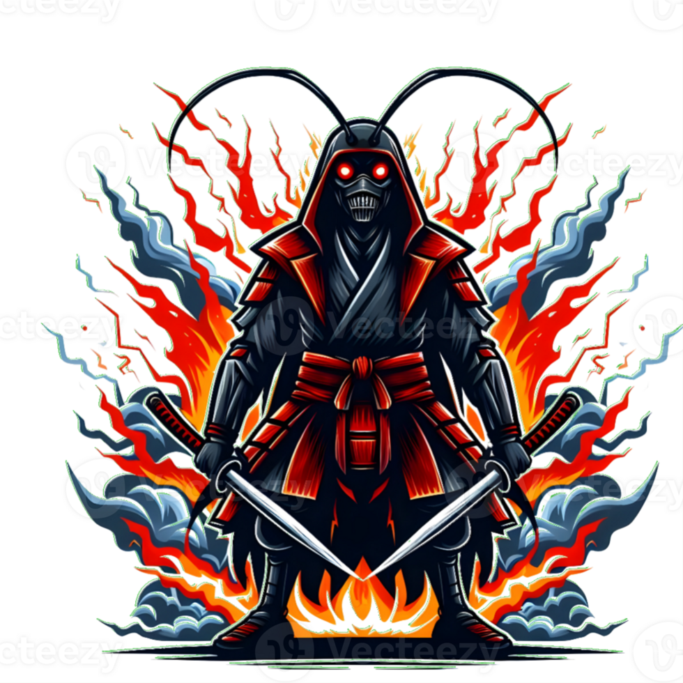 AI generated a cartoon character with a red mask and fire in the background png