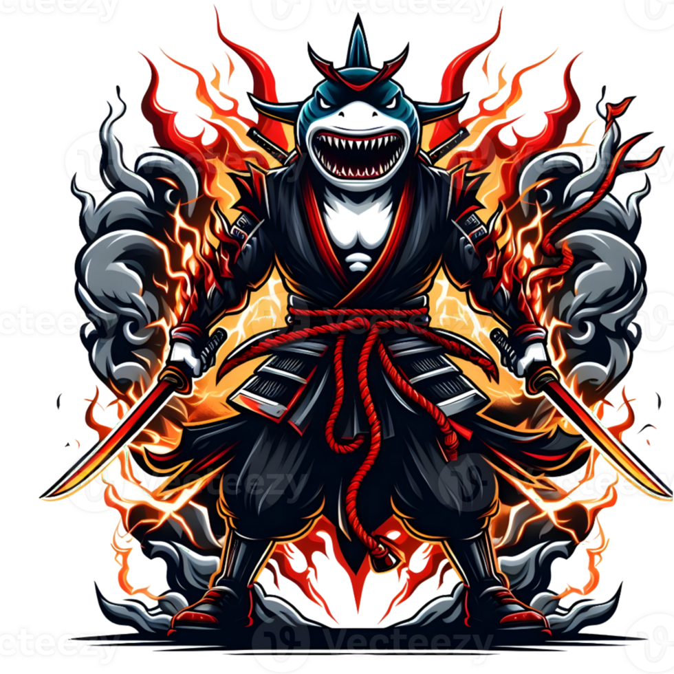 AI generated shark with fire and sword png