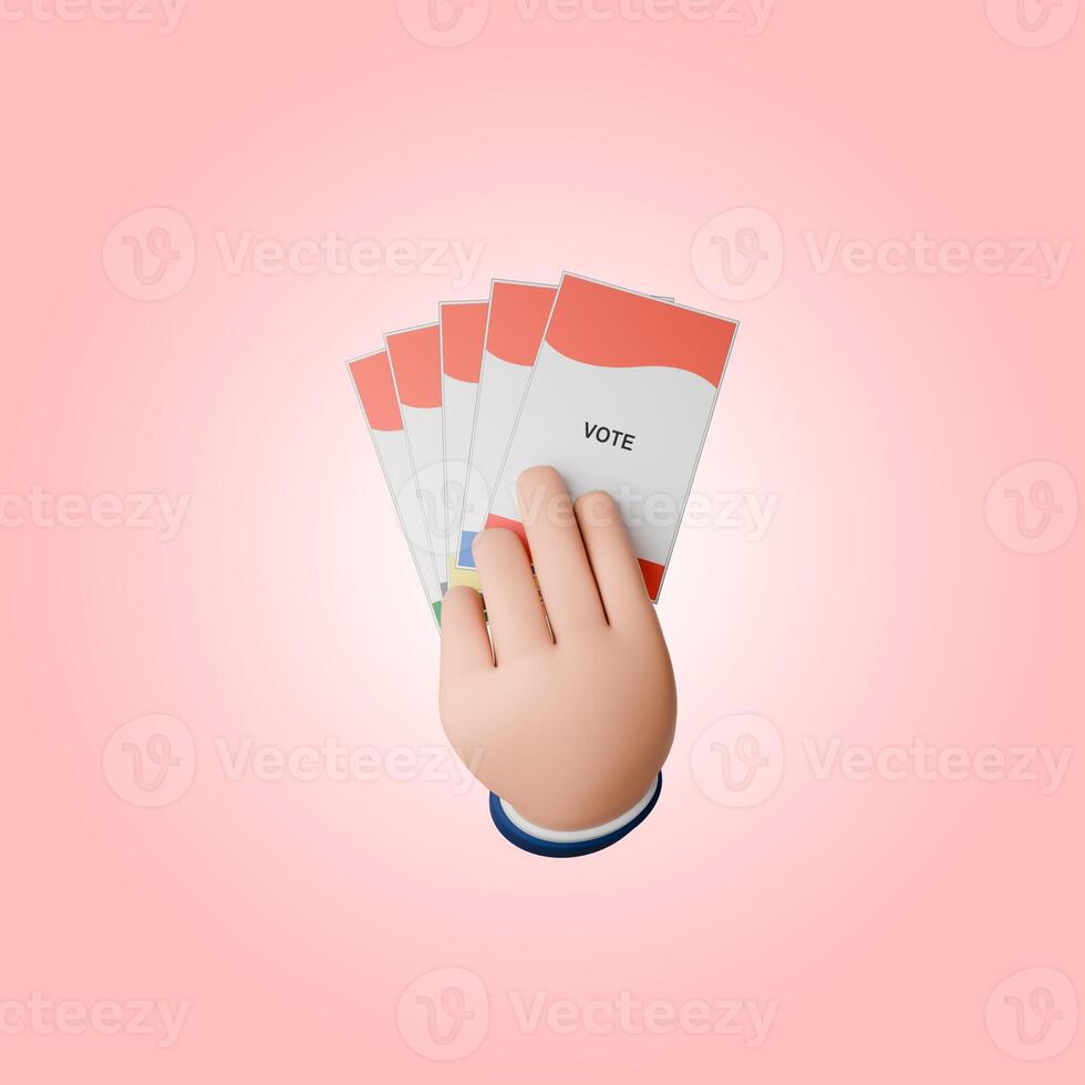 3D render of hand icon holding voting papers for general elections or Pemilu for the president and government of Indonesia photo
