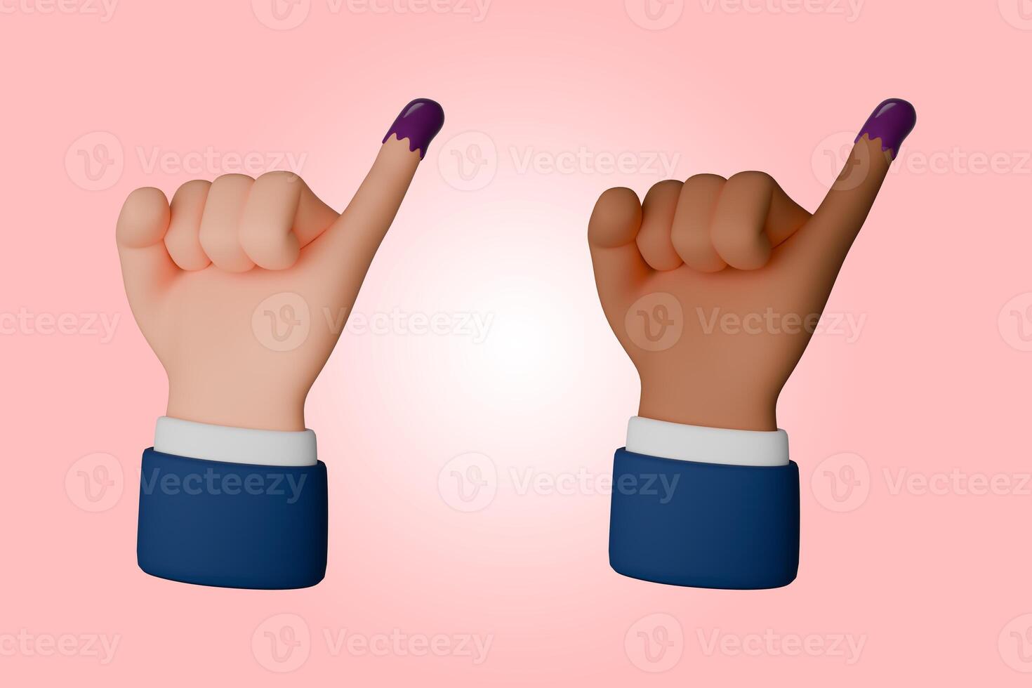 3D render icon of hand gesture little finger after voting on Indonesia general election. The finger dipped in purple ink photo